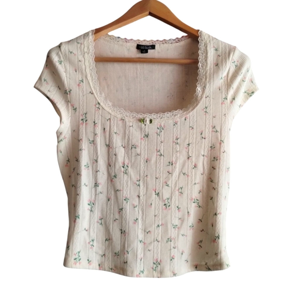 Wild Fable Womens M Y2K Top Ditsy Floral Lace Trim Coquette